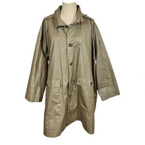 Eskandar Swing Coat Waxed Rain Jacket Detachable Hood Olive Green Sz:1/Small